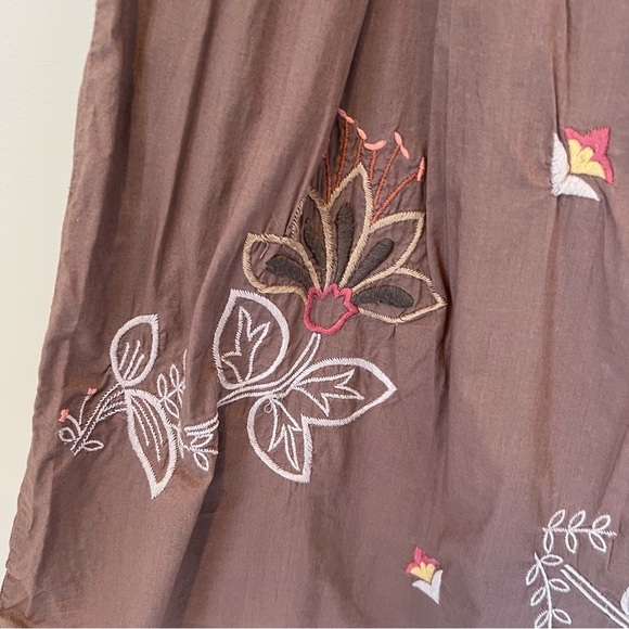 Merona Womens Floral Embroidered Knee Length Skirt Mocha Color Flowing Size 10 - Picture 2 of 16